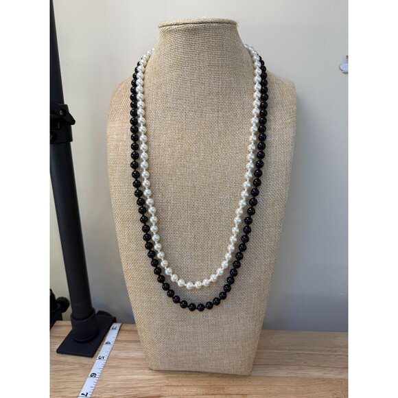 Cookie Lee Jewelry - Cookie Lee Necklace Pearl Black & White Double Strand Beaded Design Classic